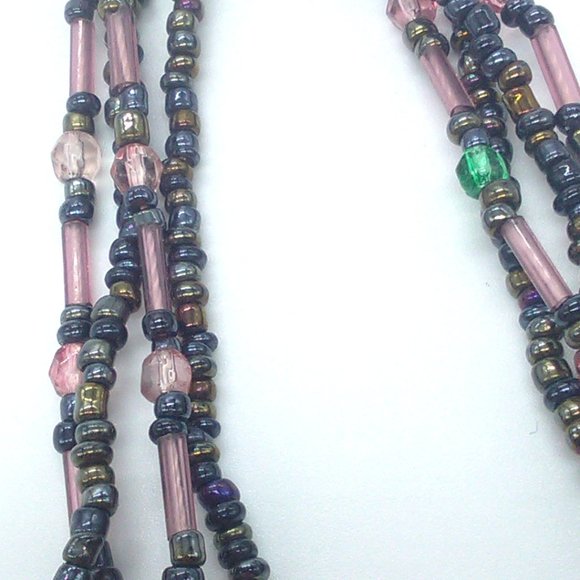 Premier Designs Seed Bead Necklace Glass Multi-Strand Gunmetal Gray Pink - Picture 4 of 9